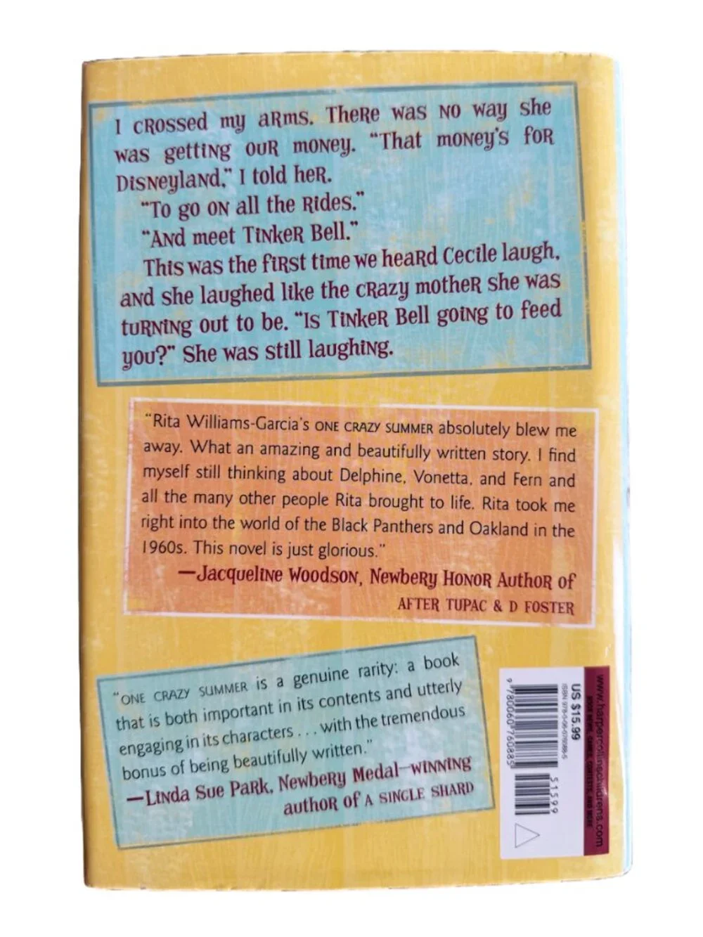 NOVEL - One Crazy Summer - by Rita Williams-Garcia - Hardcover NEW